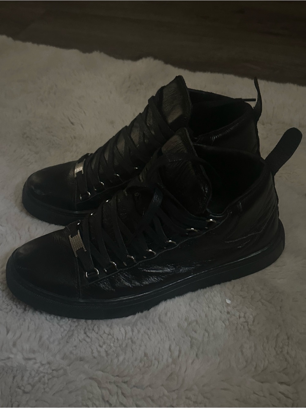 Balenciaga Black High-Top Leather Sneakers worn a few times not my style anymore